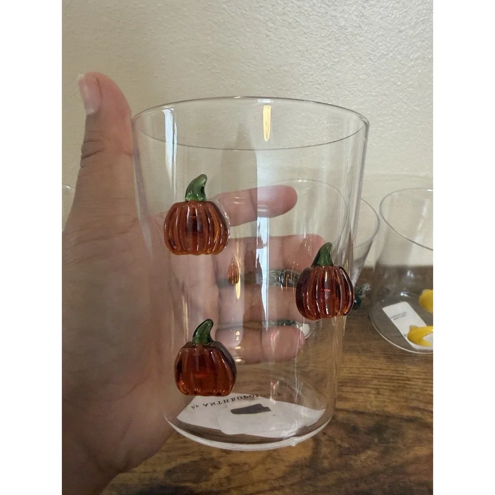 Anthropologie Halloween Icon Juice Glasses Set 4 Ghost Pumpkin Spider Moon